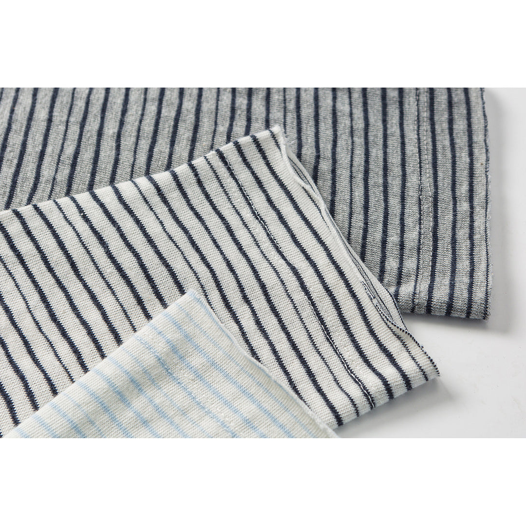 Unisex Fein gestreiftes Langarmshirt aus Baumwollmischung mit Rundhalsausschnitt Drune