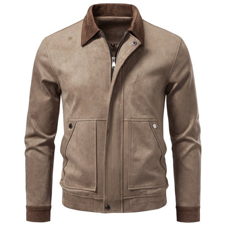Herren Velourslederjacke im Field-Stil mit Cordkragen und aufgesetzten Taschen Drune