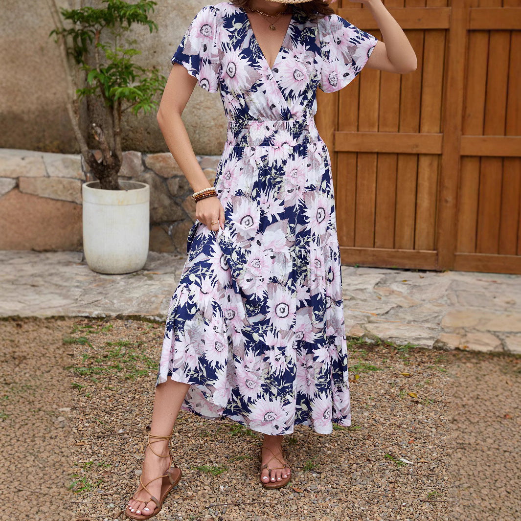Damen Maxikleid mit floralem Design und rüschendetails Drune