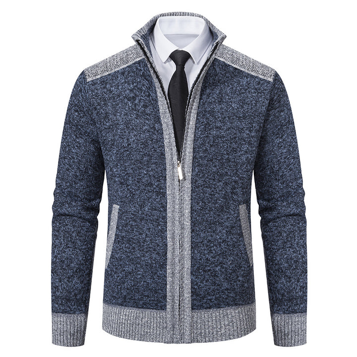 Herren nan strukturierter Strickcardigan mit Stehkragen und durchgehendem Reißverschluss Drune