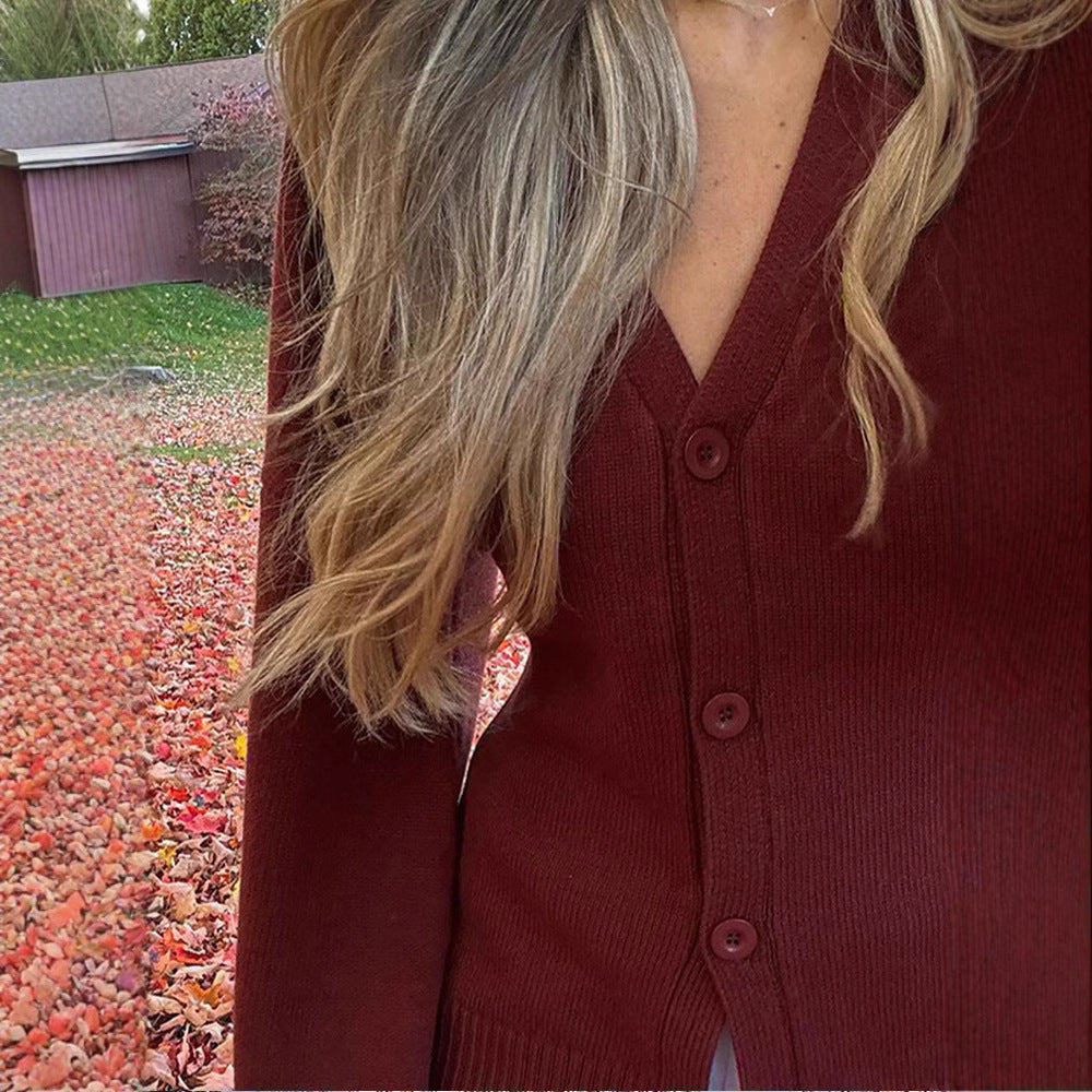 Damen Modischer Strickcardigan mit weitem Ärmel und eleganter Knopfleiste Drune