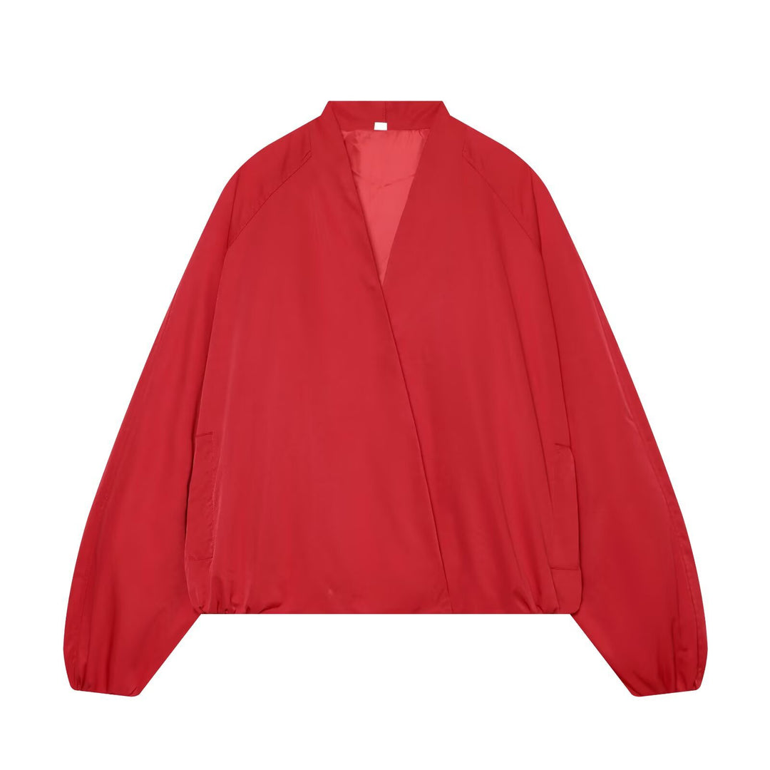 Damen Leichte Cropped-Bomberjacke im Boxy‑Schnitt mit offenem Kimono‑Verschluss Drune