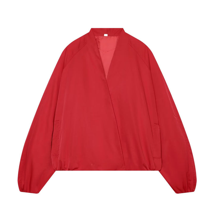Damen Leichte Cropped-Bomberjacke im Boxy‑Schnitt mit offenem Kimono‑Verschluss Drune
