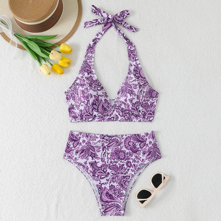 Damen Hochgeschnittener Bikini mit verspieltem Paisley-Muster Drune
