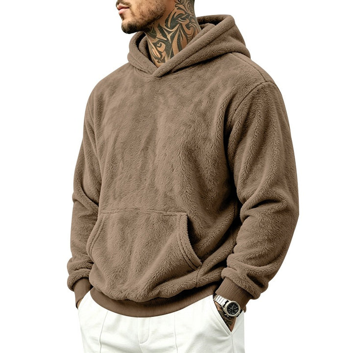 Herren Kuscheliger Fleece-Hoodie mit Kängurutasche und geripptem Saum Drune