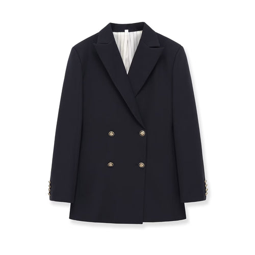 Damen Doppelreihiger Longblazer mit markanten Goldknöpfen und strukturierter Schulter Drune