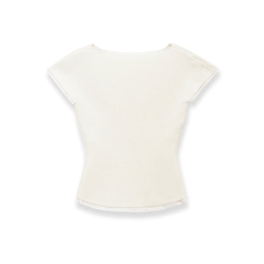 Damen figurbetontes kurzärmliges Shirt mit Rippstruktur Drune