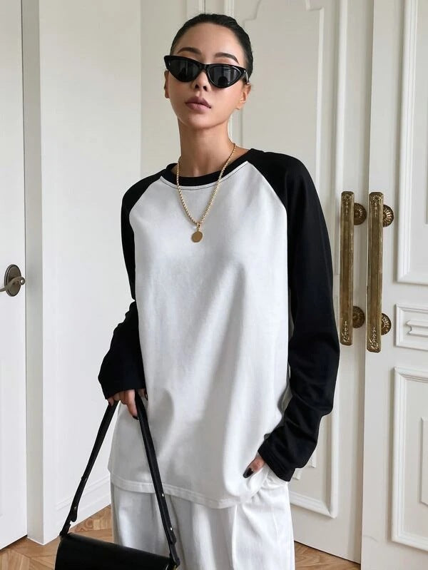 Damen Langarmshirt mit kontrastierenden Ärmeln Drune