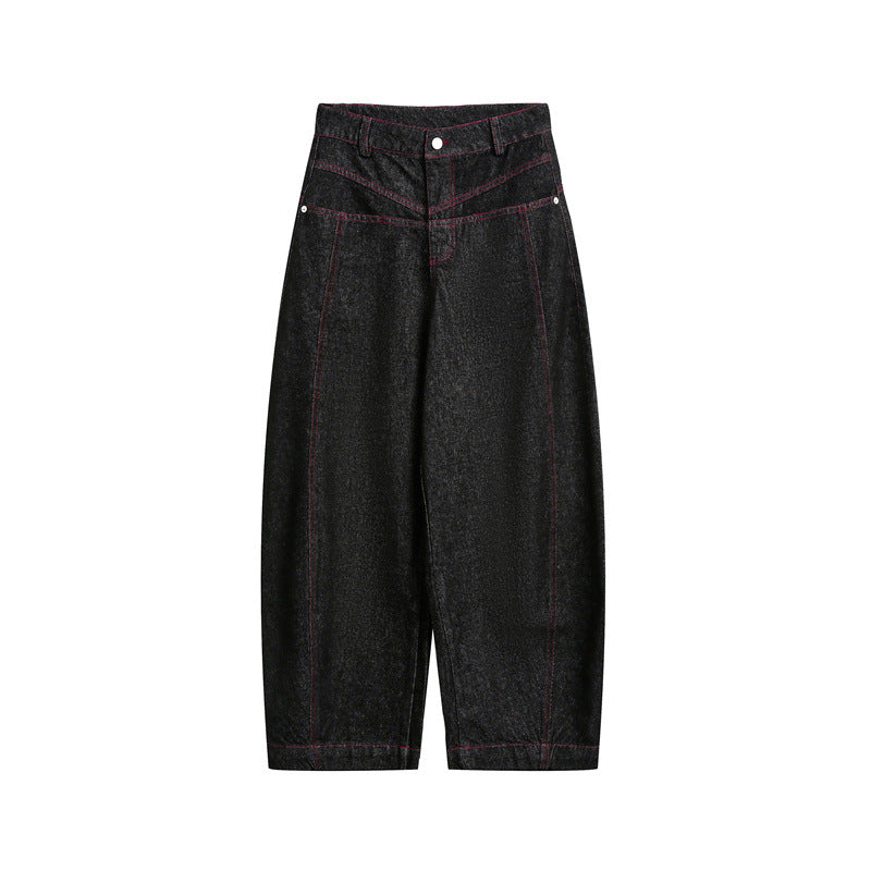 Damen Hochtaillierte Cropped-Baggy-Jeans mit markanten Kontrastnähten Drune