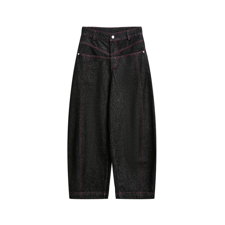 Damen Hochtaillierte Cropped-Baggy-Jeans mit markanten Kontrastnähten Drune