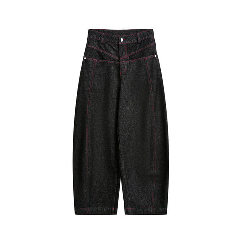 Damen Hochtaillierte Cropped-Baggy-Jeans mit markanten Kontrastnähten Drune