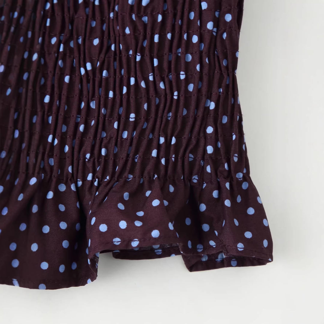 Damen Gesmoktes Polka-Dot-Blusenshirt mit Ballonärmeln Drune