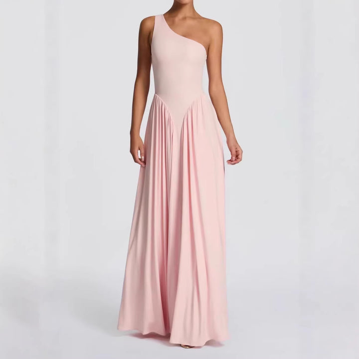 Damen Maxi-Kleid mit schulterfreiem Design und fließendem Stoff Drune