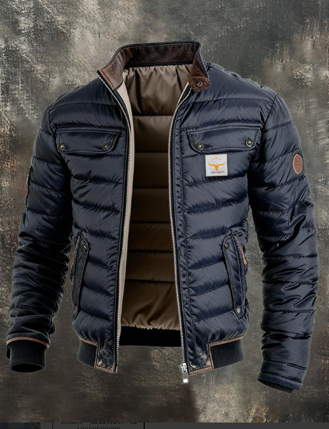Herren gesteppte Jacke mit Stehkragen, gepolsterter thermischer Futter und Brusttaschen Drune