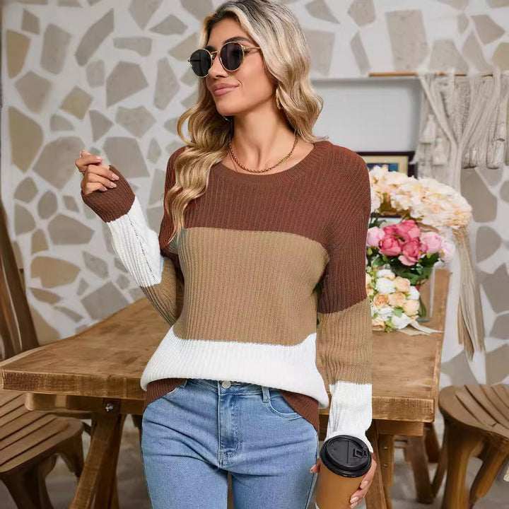 Damen Strickpullover mit modernem Blockdesign Drune