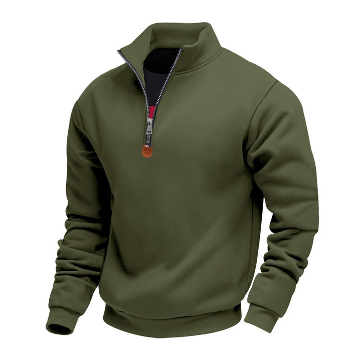 Herren nan Premium-Halbzip-Sweatshirt mit hohem Stehkragen, robustem Reißverschluss und geripptem Saum Drune