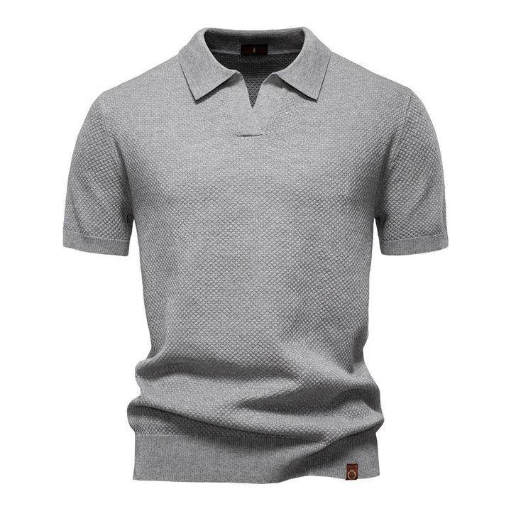 Herren nan strukturiertes Feinstrickpoloshirt mit offenem Reverskragen Drune
