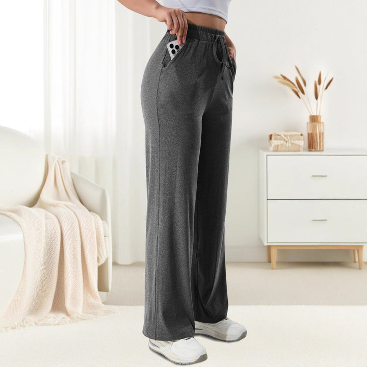 Damen weite Jersey-Loungehose mit hohem Komfortbund und Seitentaschen Drune