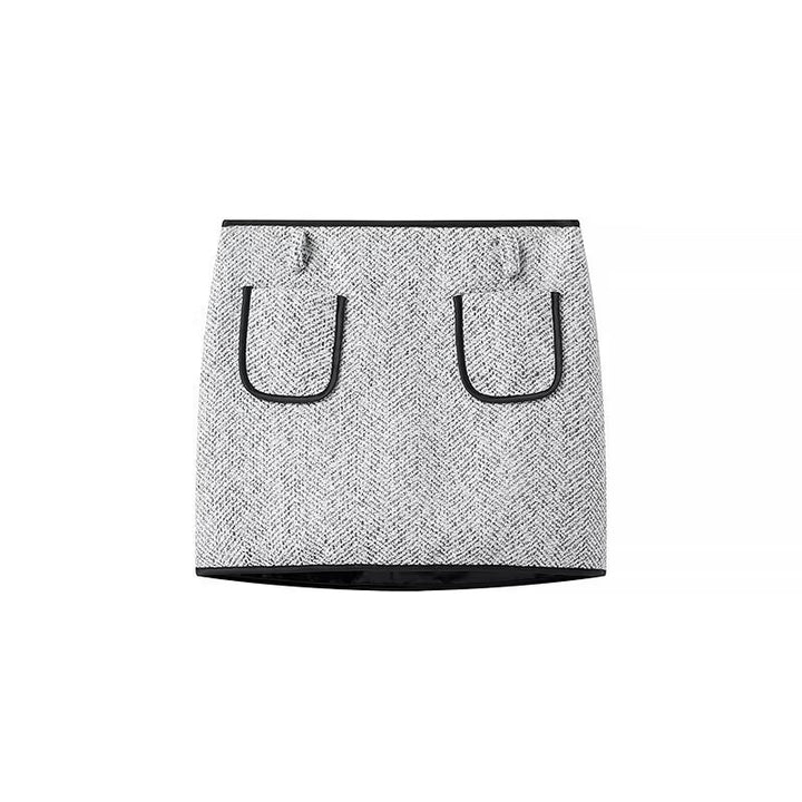 Damen Zweiteiliges Bouclé‑Tweed‑Set mit kurzem Blazer, Zierknöpfen und Minirock Drune