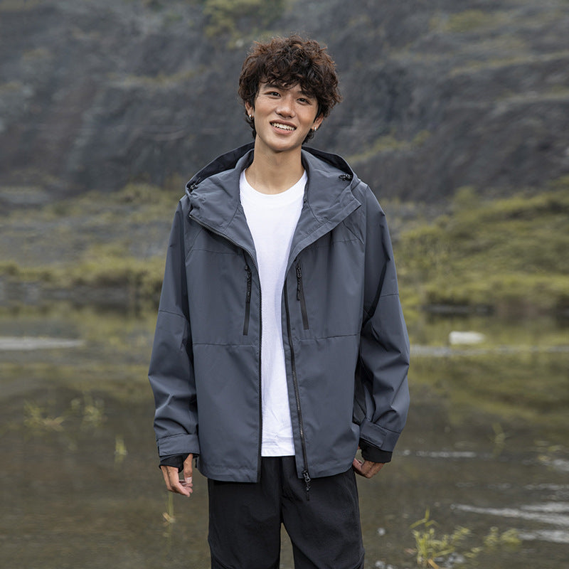 Herren Technische Regen-Softshell-Jacke mit Kapuze, Reißverschluss und verstellbarem Saum Drune