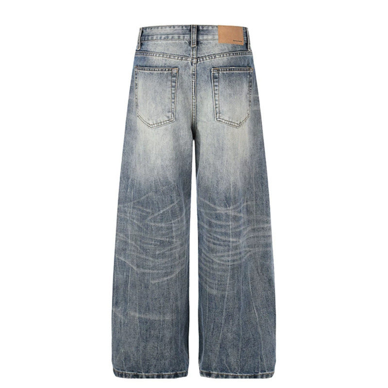 Damen Weite High‑Waist Denim‑Palazzo‑Jeans mit Used‑Effekt und weitem Bein Drune