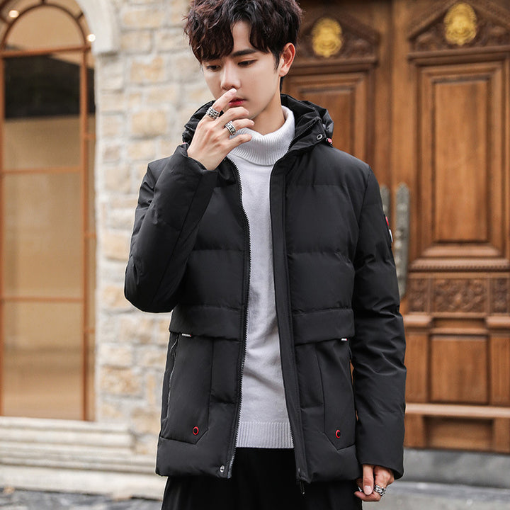 Herren wattierter Parka mit Kapuze, hohem Stehkragen und Utility‑Taschen Drune