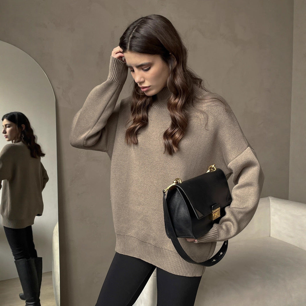 Damen eleganter Strickpullover mit hohem Kragen Drune