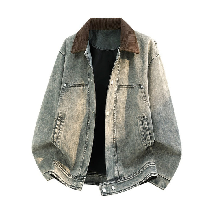 Herren Lässige Denimjacke mit Cordkragen Drune