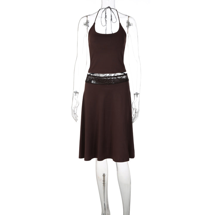 Damen elegantes Trägerkleid mit Spitzenakzent und fließendem Schnitt Drune