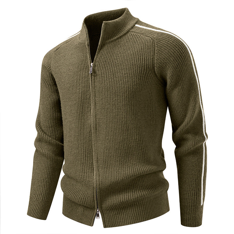 Herren nan Reißverschluss-Strickjacke mit Stehkragen, strukturierter Rippenoptik und kontraststreifen Drune