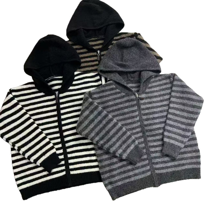 Damen lässiger Strickpullover mit Kapuze und Reißverschluss Drune