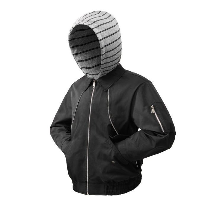 Herren leichte Bomberjacke mit gestreifter Kapuzeninnenjacke, elastischem Saum und Utility-Ärmeltasche Drune
