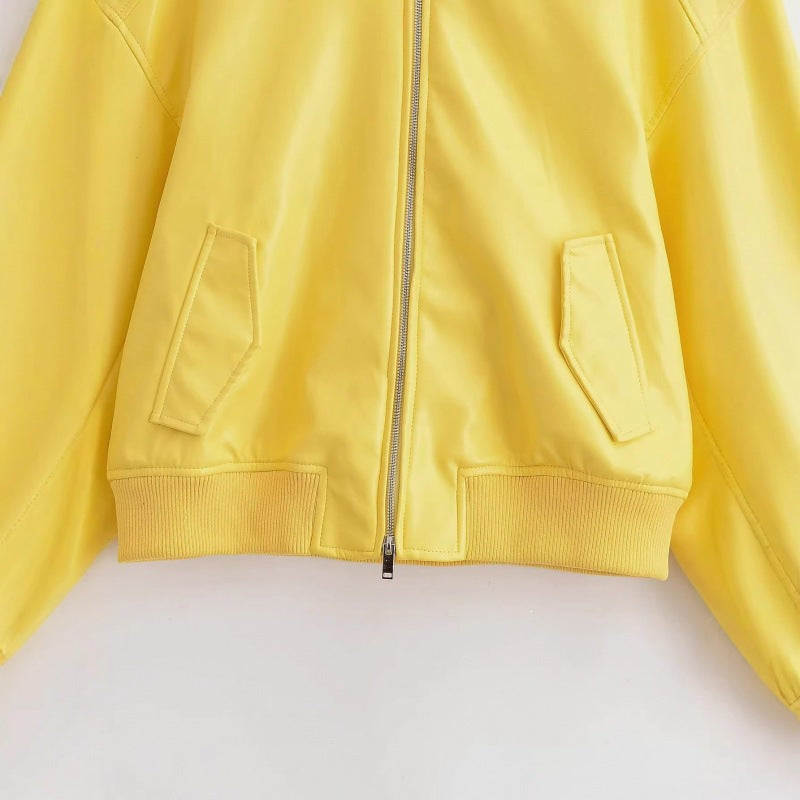 Damen Oversize-Bomberjacke mit Hemdkragen, verdecktem Reißverschluss und breiten Rippenbündchen Drune