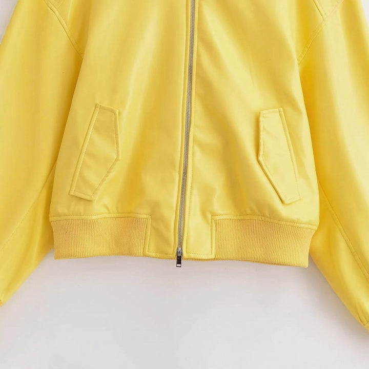 Damen Oversize-Bomberjacke mit Hemdkragen, verdecktem Reißverschluss und breiten Rippenbündchen Drune