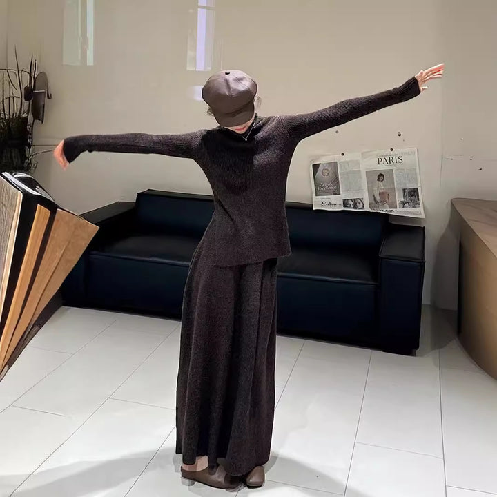 Damen Strickkleid mit luxuriösem Rippdesign und langem Schnitt Drune