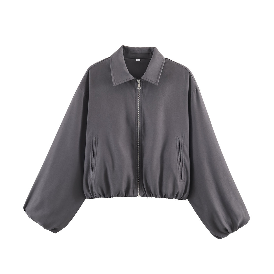 Damen Kurzjacke im Harrington‑Stil mit Polka‑Dot‑Muster, Ballonärmeln und elastischem Saum Drune