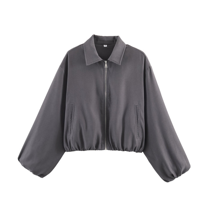 Damen Kurzjacke im Harrington‑Stil mit Polka‑Dot‑Muster, Ballonärmeln und elastischem Saum Drune