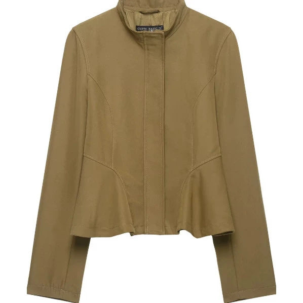 Damen Taillierte Kurzjacke mit Schößchen und Stehkragen Drune
