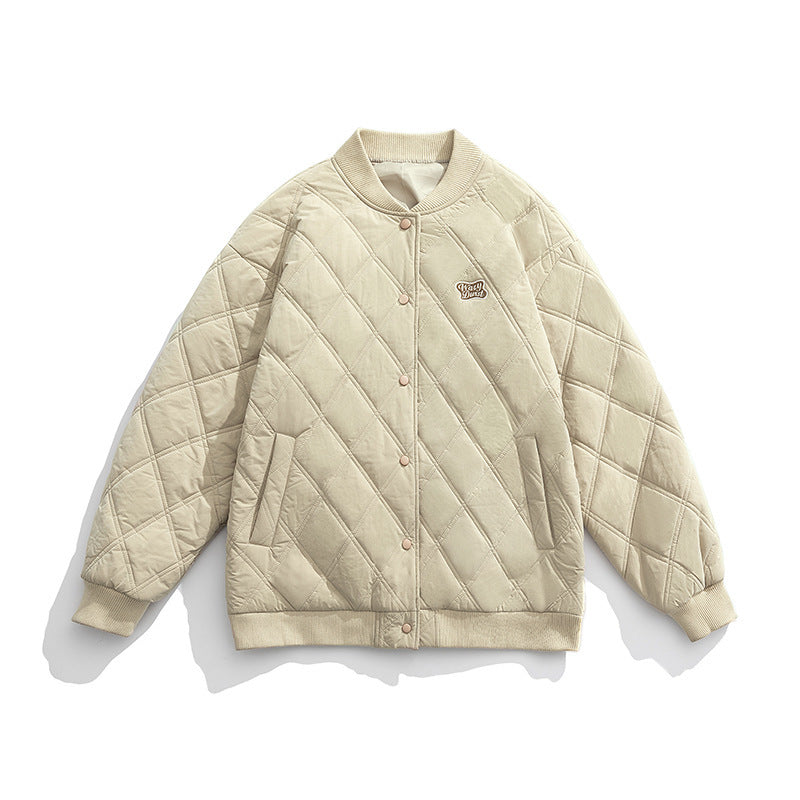 Unisex Gestepste Bomberjacke im Boxy‑Schnitt mit Stehkragen und Druckknopfleiste Drune