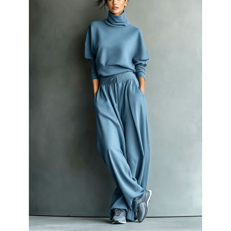 Damen Rollkragen-Loungewear-Set mit Oversize-Oberteil und weitem Gummibund-Hose Drune