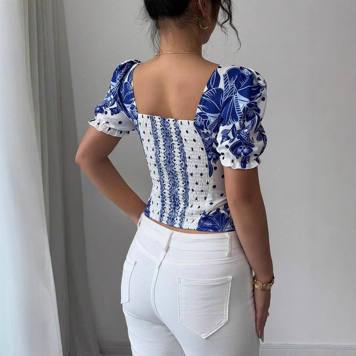 Damen Puffärmel Bluse mit floralem Muster Drune