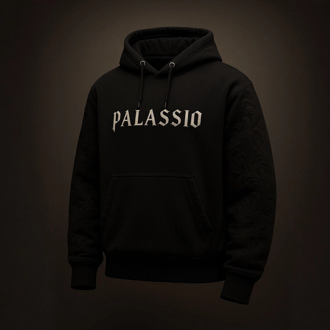 Unisex nan Premium-Hoodie mit tonaler Reliefstickerei an den Ärmeln, doppelter Kapuze und Kängurutasche Drune
