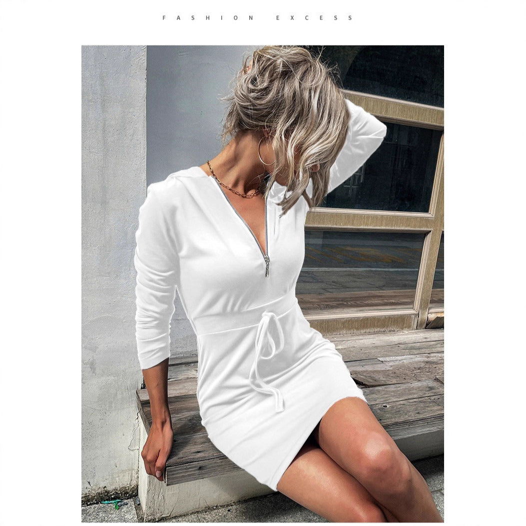 Damen sportliches Kleid mit Reißverschluss und regulierbarem Gürtel Drune