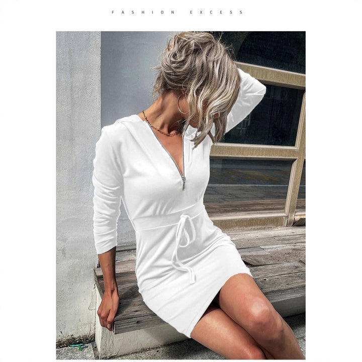 Damen sportliches Kleid mit Reißverschluss und regulierbarem Gürtel Drune