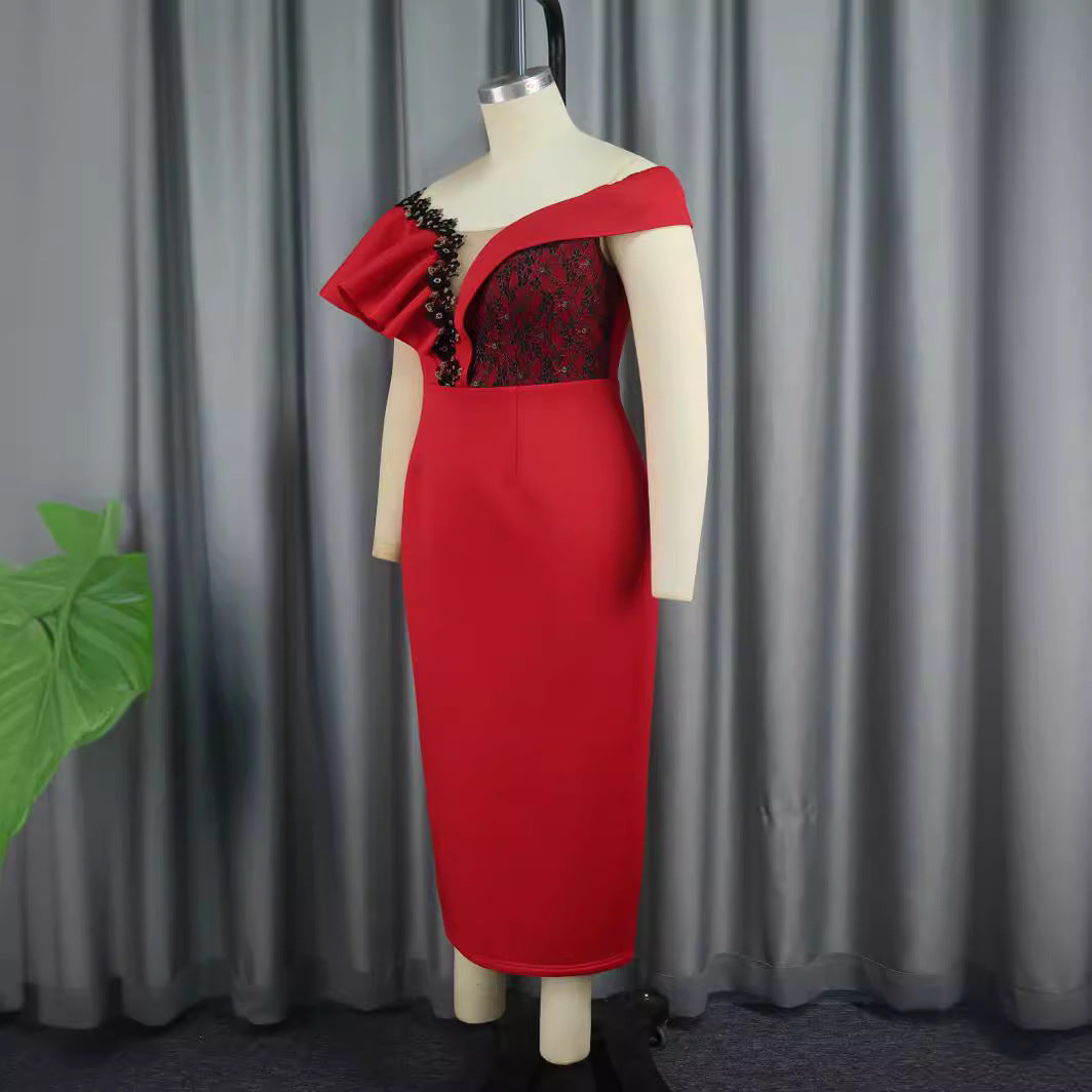 Damen Elegantes Figurbetontes Kleid mit asymmetrischem Design und Rüschendetails Drune