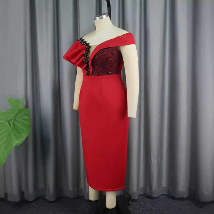 Damen Elegantes Figurbetontes Kleid mit asymmetrischem Design und Rüschendetails Drune