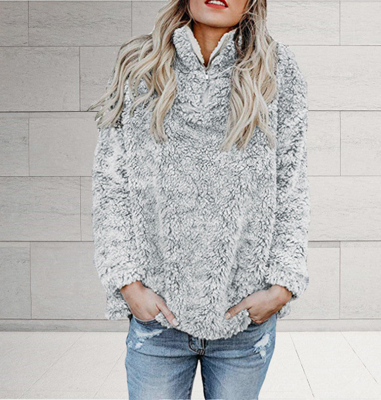 Damen Flauschige Fleece-Pulloverjacke mit hohem Kragen und Reißverschluss Drune