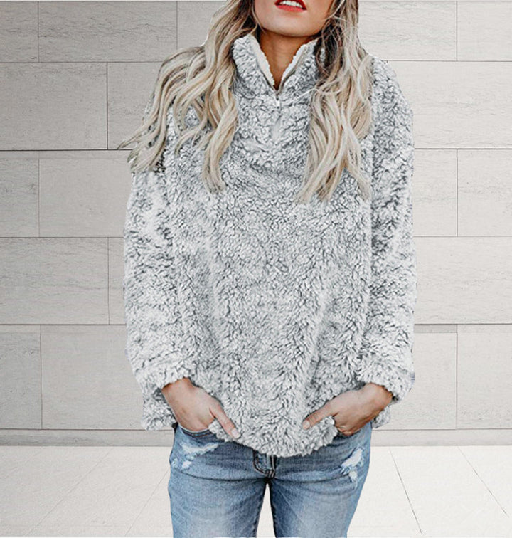 Damen Flauschige Fleece-Pulloverjacke mit hohem Kragen und Reißverschluss Drune