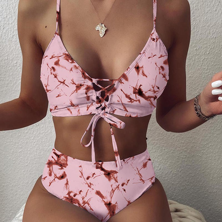 Damen Hochtailliertes Bikini-Set mit verstellbaren Schnürdetails Drune