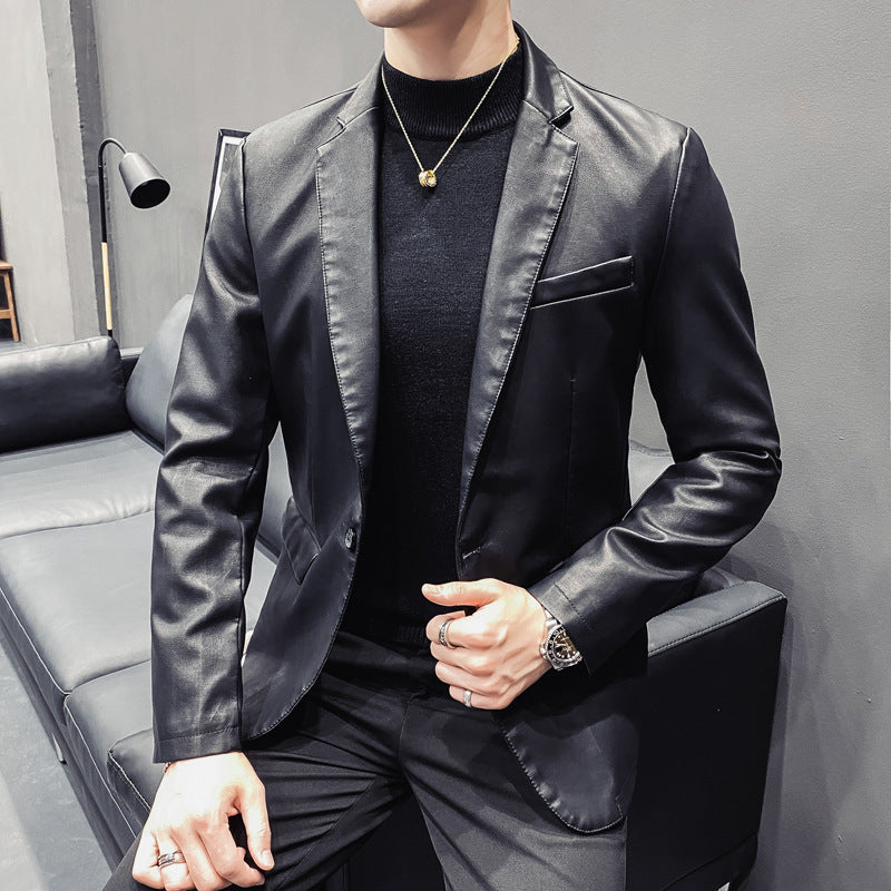 Herren Slim-Fit Lederblazer mit taillierter Silhouette und klassischem Reverskragen Drune